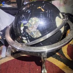 Semi Precious Stone Globe On Tripod Stand Mother Of Pearl Onyx