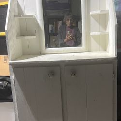 White Cabinet With Built-in Mirror