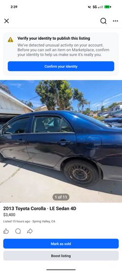 2013 Toyota Corolla LE Automatic – Clean Title – Passed Smog – $3,400 OBO