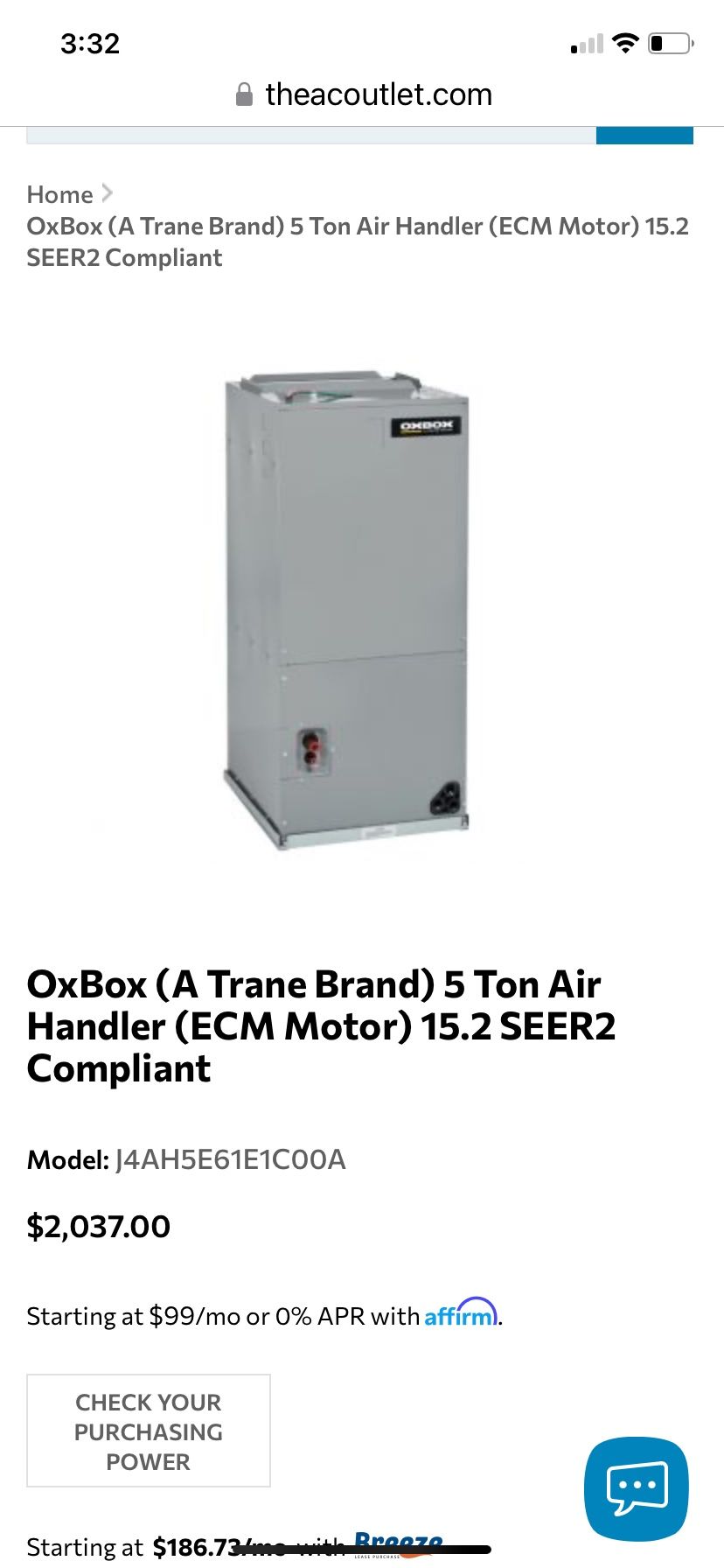 OxBox (A Trane brand) Ton Air Handler