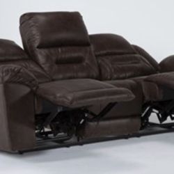 Dark Chocolate Brown Leather Couch With Two Recliners
