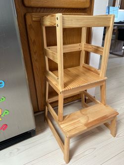 Wooden Montessori Toddler Stepping Stool with Kitchen Helper and Removable Safety Rail