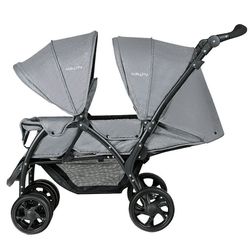 Babyjoy Double Stroller Foldable Baby Twin Lightweight Travel Stroller Infant Pushchair Grey BB5638