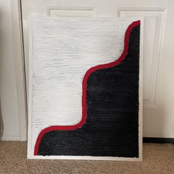 Textured Black And White With Red Stripe.