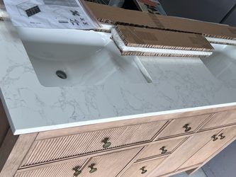 Bathroom Vanity with Marble Top and Sink 60 inch