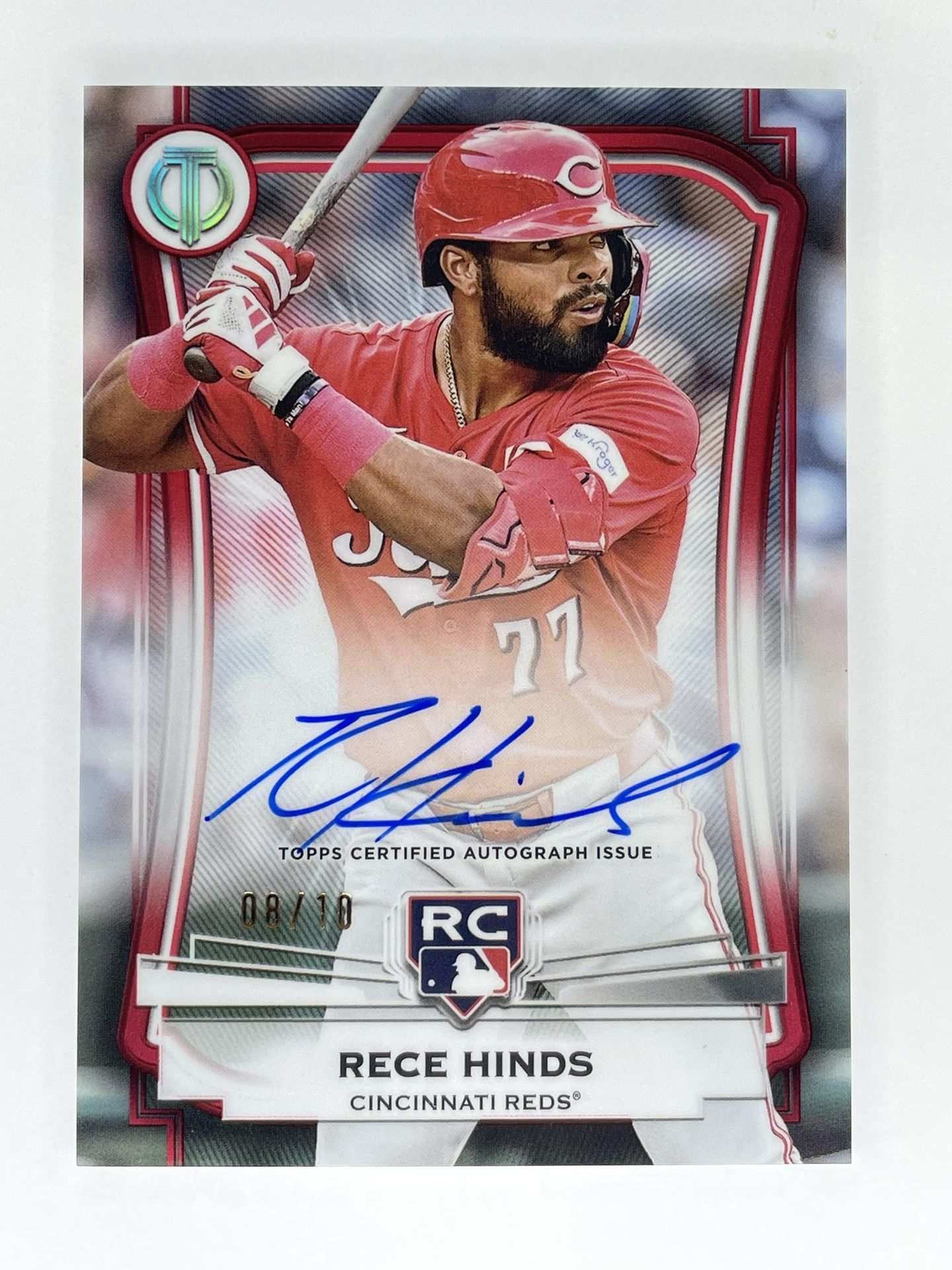 2025 Topps Tribute Rece Hinds RC Auto 8/10 Cincinnati Reds Color