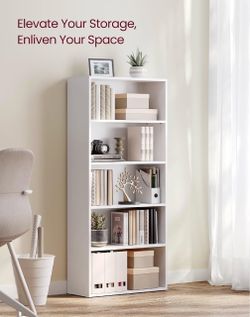 5-Tier Bookshelf, Storage Organizer, 23.6 x 9.4 x 52.8 Inches Particleboard and MDF, for Home Office, Cloud White, CUSTOS Collection ULBC165T14