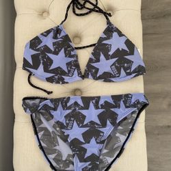 star Print Crisscross Lace-Up Bikini Swimsuit
