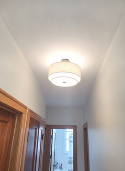 Brushed Nickel Double Drum Semi-Flush Ceiling Light, Linen Shade, Good