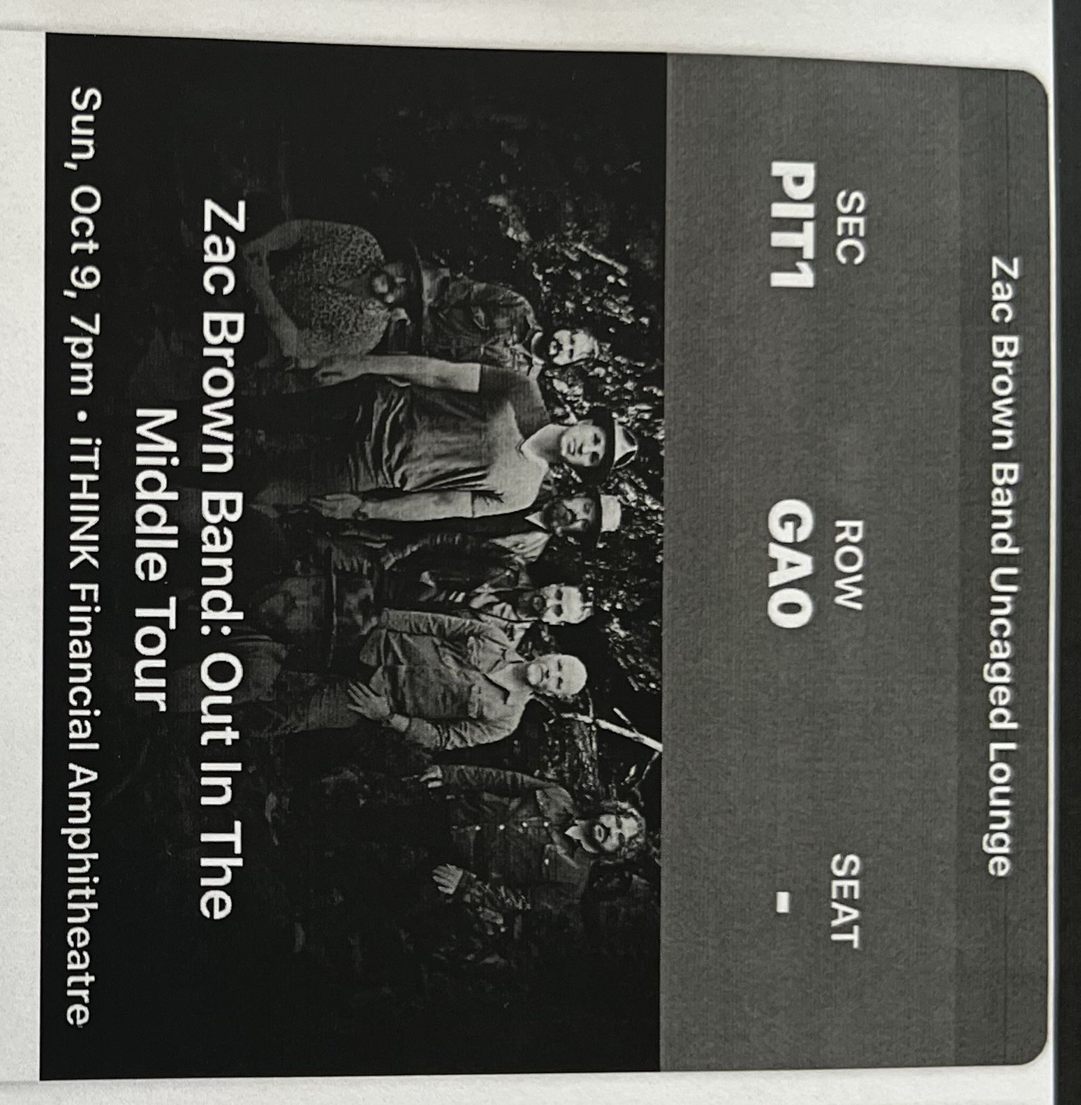 Zac Brown Concert 2 Front Tickets