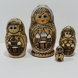 Vintage Matryoshka Birch Nesting Doll Handmade & Hand Painted . Pre-owned in very good condition.