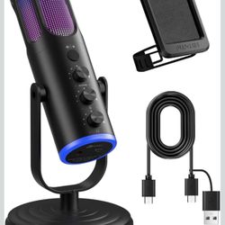 PUPGSIS Gaming Microphone for PC, Noise Cancellation Condenser Mic with RGB Lights, Mute, Monitoring, Pop Filter, Desktop-Mic for Streaming/Podcasting