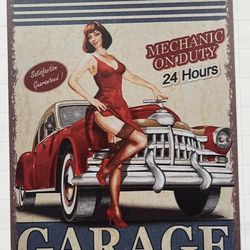 Garage Lady Car Repair Tire Retro Metal Sign Wall Decor Home Bar Pub Man Cave