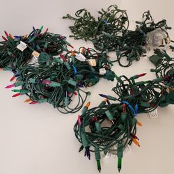 7pack Multi-Color Blue Red Green Purple Orange Color Lights, Green Wire, Indoor/outdoor & Clear Bulb Lights, Green Wire
