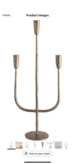 Creative Co-Op Hand-Forged Metal Candelabra, Antique Brass Finish (Holds 3 Taper Candles)