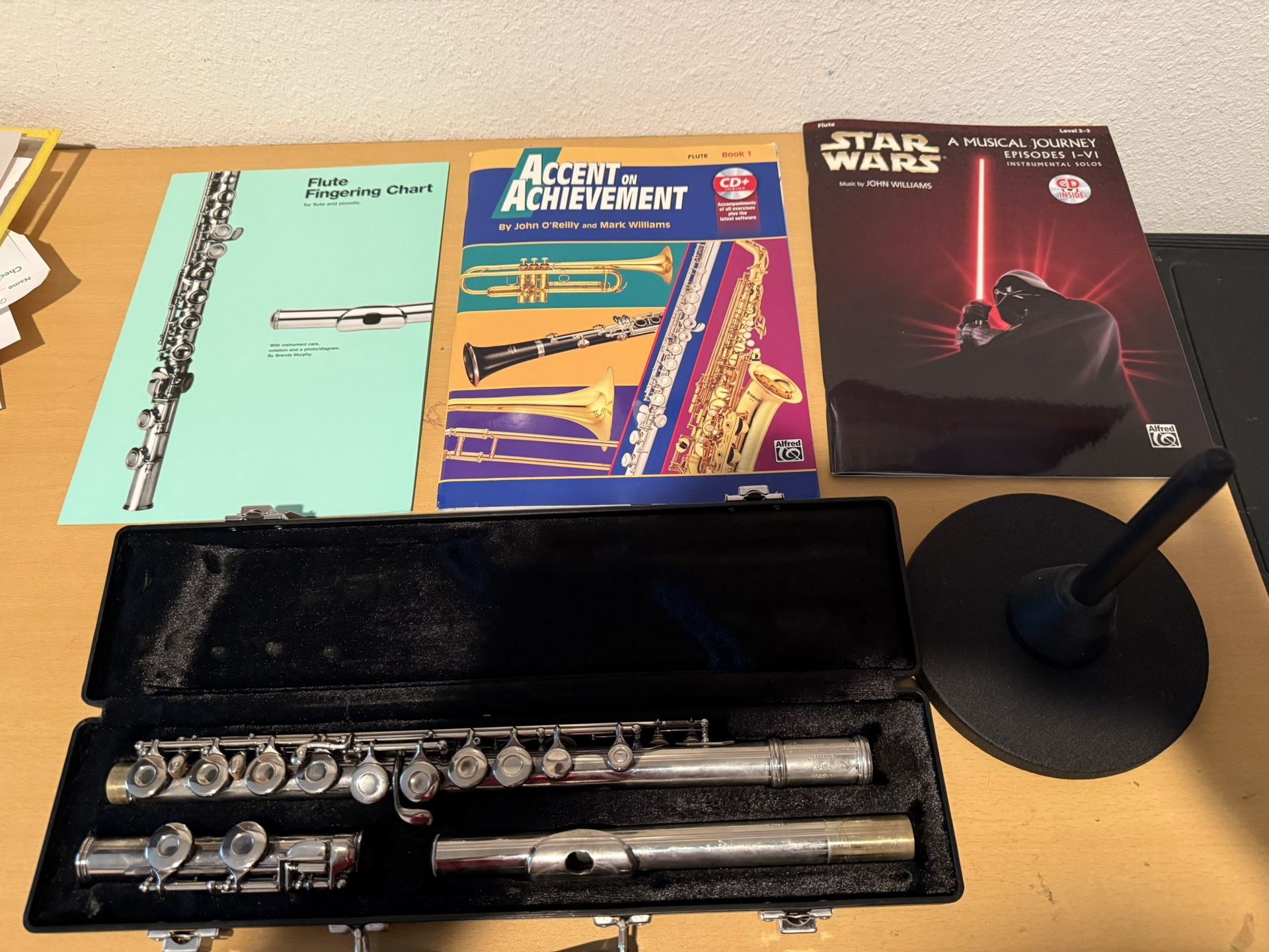 Flute With Stand And Three Books