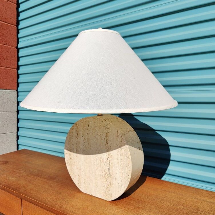 Vintage Postmodern Solid Travertine Table Lamp