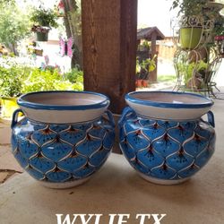 Turquoise Talavera ,Clay Pots, Planters. Plants.Pottery $45 Cada Una