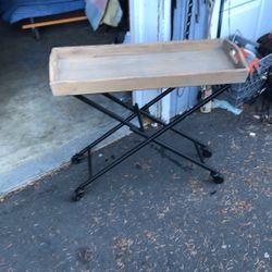 Bar cart folding serving wheels solid wood