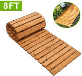 8' Wooden Garden Pathway Weather-resistant Straight Walkway Roll Out Cedar Outdoor Patio Path