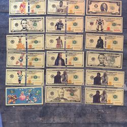 24k Gold Foil Banknotes (18 Banknotes Total) - Mixed Bulk Lot - Variety Pack
