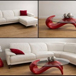 Modern White Leather Sectional Set with Designer Glass Tables – Excellent Condition