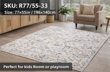Brand New 77×55 Area Rug – Vintage Floral Pattern, Soft Non-Slip Carpet for Living Room / Bedroom