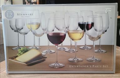 Libbey Vineyard Reserve 12 Piece Wine Glass Party Set Clear Elegant Stemware NWB