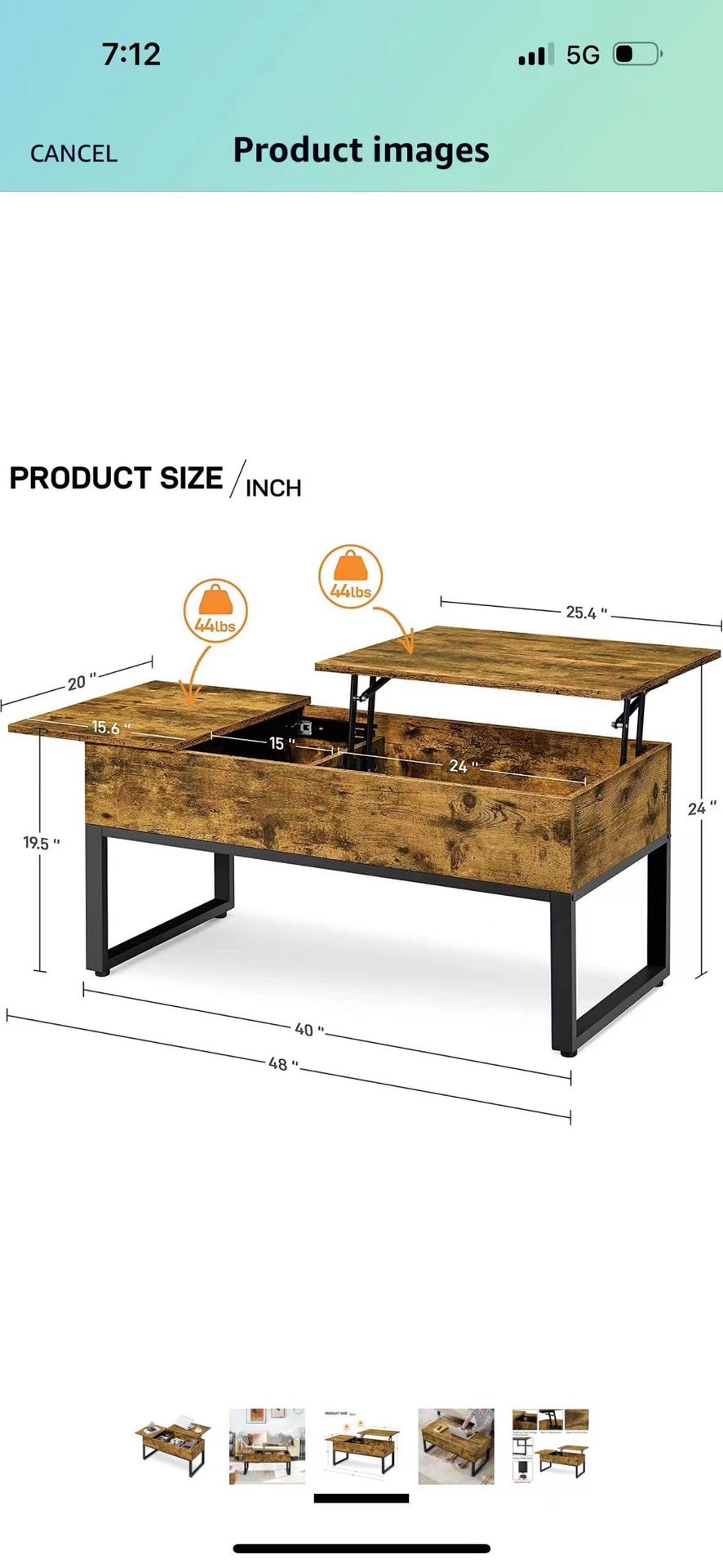 2 Way Lift Top Coffee Table with Storage and Top Sliding Drawer, 40 inch Retro Cocktail Table with Sturdy Iron Legs for Living Room/Reception Room, Ea