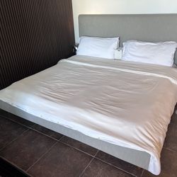 Contemporary King Bed Frame with Headboard - Grey