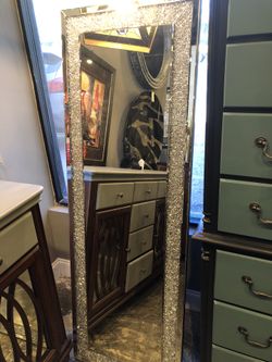Elegant Full Length Crystal Bling Mirror with Stand 64”h x 23” w  price is firm