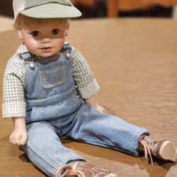 John Deere Vintage Porcelain Doll Danbury Mint "Johnny" Doll.