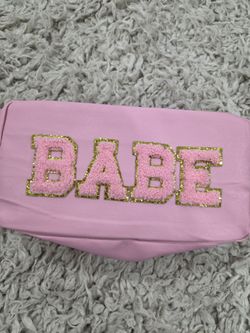 Pink 'BABE' Chenille Patch Makeup Bag