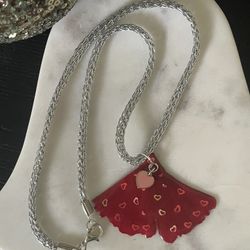 Valentine's Glitter Heart Necklace, Resin Jewelry, Resin Gingko leaf