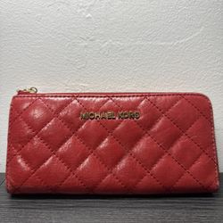 Michael Kors Red Quilted Leather Zip Wallet