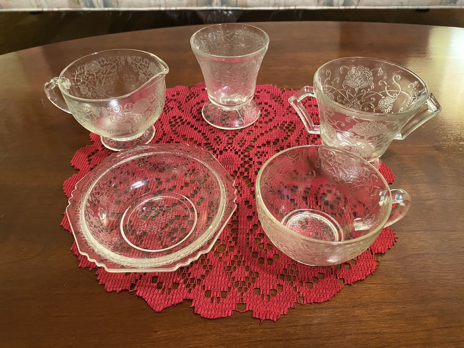 Vintage Etched Glass Set