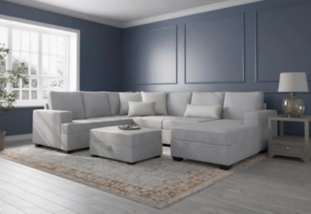 Bonaterra Dove Grey Fabric 2 Piece L-Shaped Sectional with Left Arm Facing & Storage Ottoman