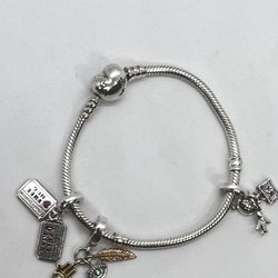 Authentic PANDORA (3)Charms Silver Preowned Bracelet 6.25inches
