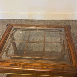 Wooden End Table With Glass And Square Top