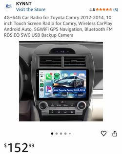 4G+64G Car Radio for Toyota Camry 2012-2014, 10 inch Touch Screen Radio for Camry, Wireless CarPlay Android Auto, 5GWiFi GPS Navigation, Bluetooth FM 