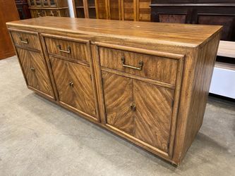 Fruitwood Triple Buffet with Burl Wood Front and Brass Hardware