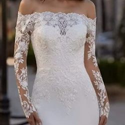 Wedding Dress Mermaid with Lace Sleeve Size 16