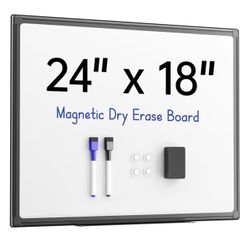 VUSIGN 24"× 18" Magnetic White Board for Wall, Dry Erase Board with Black Aluminium Frame, Hanging Whiteboard for Home, School,Office - Accessories In