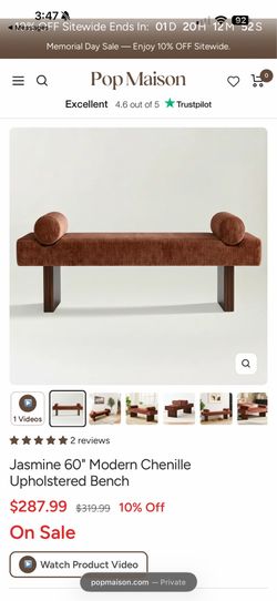 Brand New Chenille Upholstered Bench
