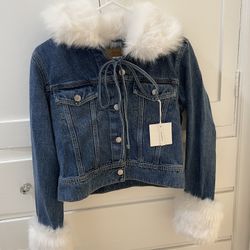 NWT Gap x Sandy Liang Vegan Fur Crop Denim Jacket - Size Small