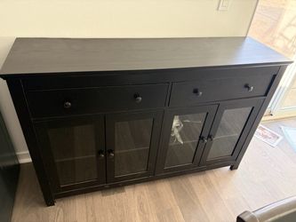 Black Wood Sideboard Buffet with Glass Doors
