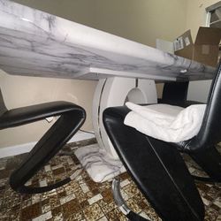 Modern Marble-Style Dining Table Set (Table + 4 Chairs) — Used