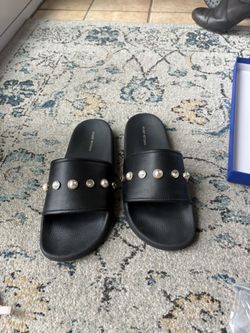 STUART WEITZMAN LEATHER STUDED SLIDES SHOES SIZE9