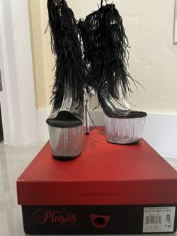 Pleaser Adore Marabou Feathers In Black Booties