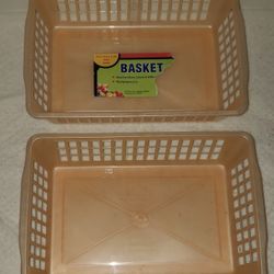 Peach Color Plastic Storage Basket/Bins, 2 set